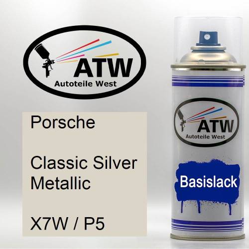 Porsche, Classic Silver Metallic, X7W / P5: 400ml Sprühdose, von ATW Autoteile West.